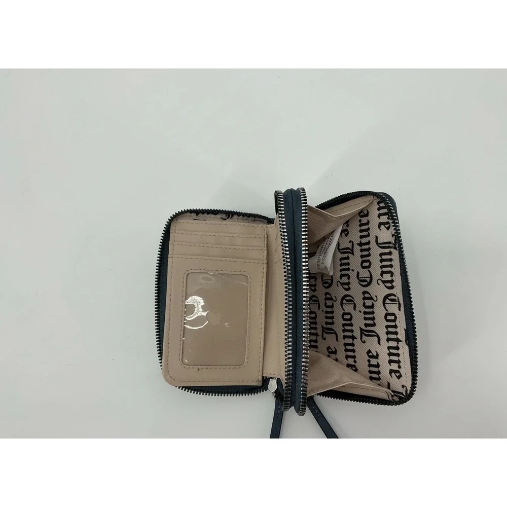 Juicy Couture Gothic Logo Zip Wallet‎ Padlock Charm Blue Bifold Y2K Mini Wallet